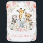 Pretty Safari Jungle Animals Pink Gold Floral Girl Baby Blanket<br><div class="desc">This adorable blanket features a group of girly jungle animals surrounded by gorgeous blush pink flowers and delicate watercolor greenery</div>