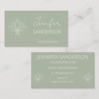 Pretty Sage Green Boho Floral Lotus Yoga  Business Card