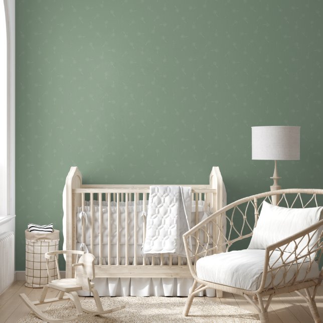 Pretty Sage Green Ditsy Daisy Simple Floral Wallpaper (Kids)