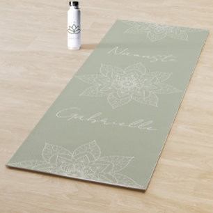Pretty Sage Green Elegant Mandala Namaste Personal Yoga Mat