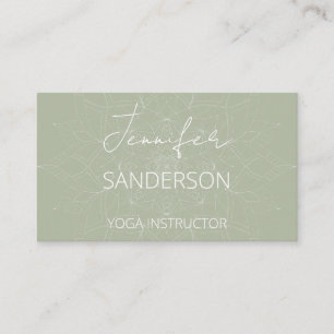 Pretty Sage Green Elegant Yoga Mandala Business Card