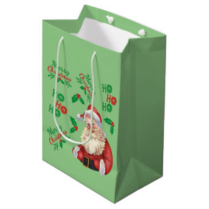 Pretty sage green Ho Ho Ho Santa Christmas trendy Medium Gift Bag