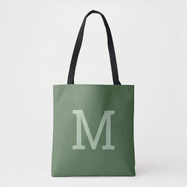 Pretty Sage Green Monogram Initial Tote Bag (Front)