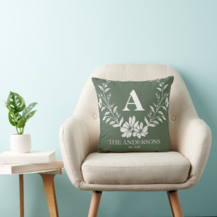 Pretty Sage Green Personalised Initial Monogram Cushion