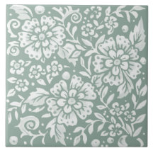Pretty Sage Green White Floral Flower Design 