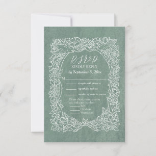 Pretty Sage Green Wildflower Bird Floral Wedding RSVP Card