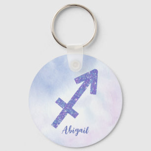Pretty Sagittarius Astrology Sign Custom Purple Key Ring