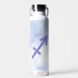 Pretty Sagittarius Sign Custom Purple Astrology Water Bottle<br><div class="desc">This pretty,  personalised purple and lavender Sagittarius water bottle features your astrological sign from the Zodiac in a beautiful sparkle like the constellations. Customise this cute astrology gift with your name in beautiful cursive script for someone with a late November or early December birthday.</div>