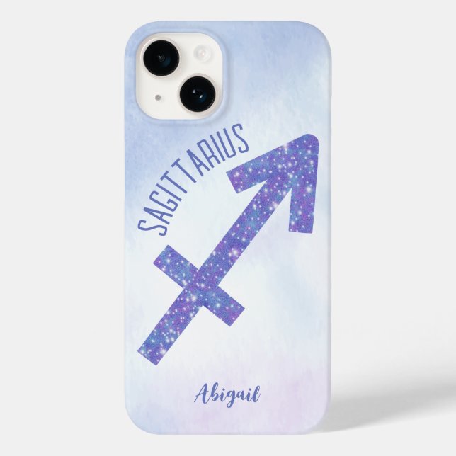Pretty Sagittarius Sign Personalised Purple Case-Mate iPhone Case (Back)