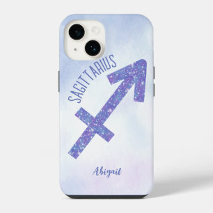Pretty Sagittarius Sign Personalised Purple iPhone 14 Case