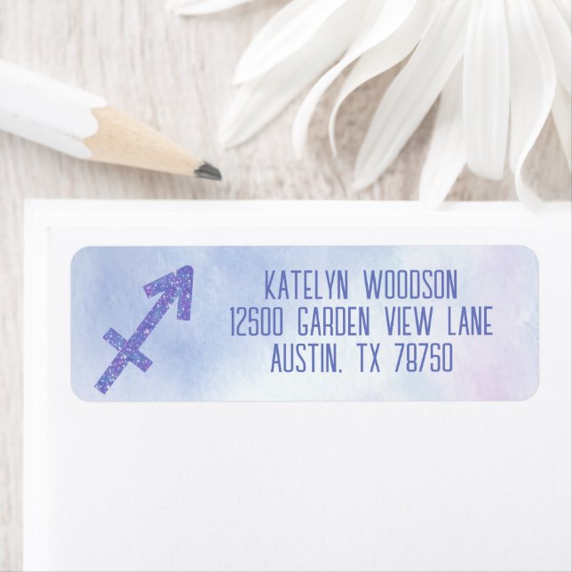 Pretty Sagittarius Sign Purple Return Address Label (Insitu)