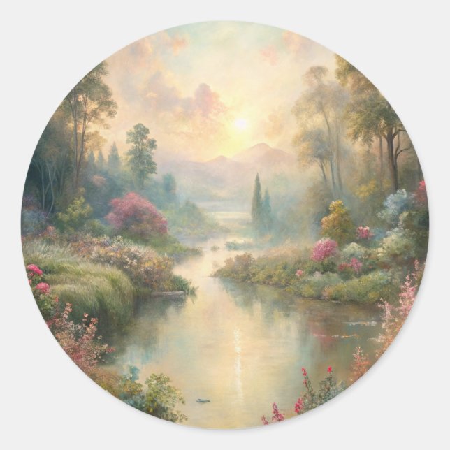 Pretty Scenic Lake Classic Round Sticker (Front)