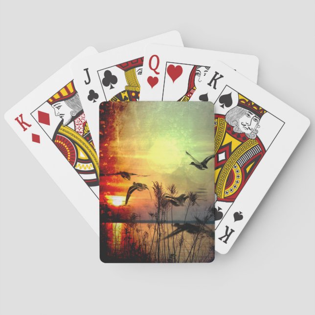 Pretty Scenic Sunset Lake Landscape Playing Cards (Back)