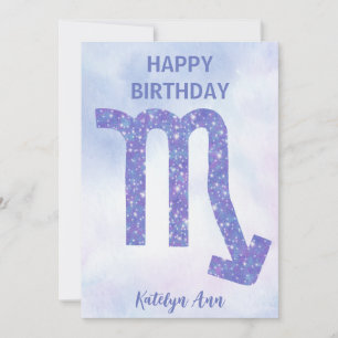 Pretty Scorpio Sign Custom Purple Happy Birthday Card