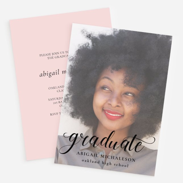 Pretty Script Blush Pink Photo Graduation Party Invitation (Creator Uploaded)