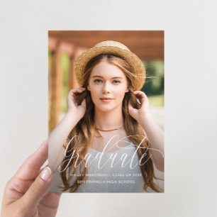 Pretty Script Blush Virtual Graduation Party Photo Announcement