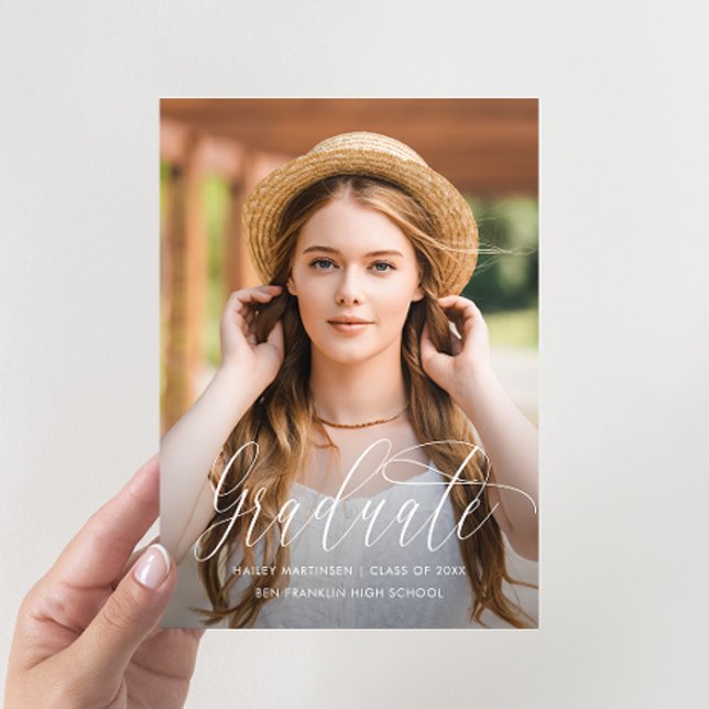 Pretty Script Blush Virtual Graduation Party Photo Announcement (Creator Uploaded)