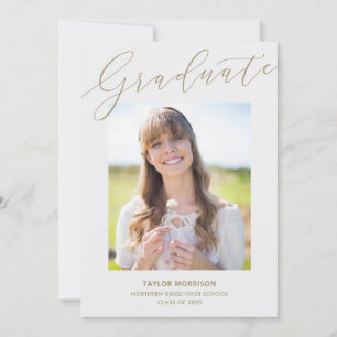 Pretty Script Grey & Gold Photo Graduation Party Invitation