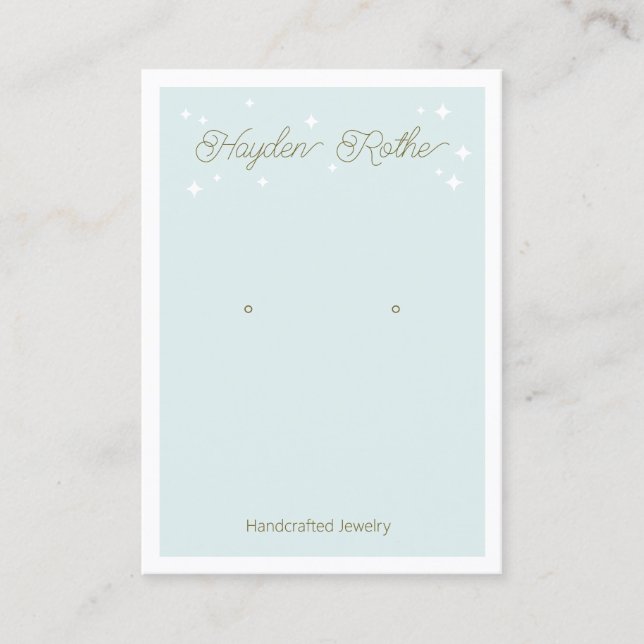 Pretty Script Light Blue Stars Earring Display Business Card (Front)