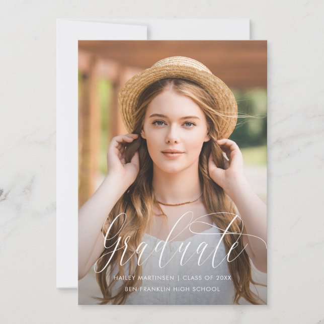 Pretty Script Photo Graduation Announcement (Front)