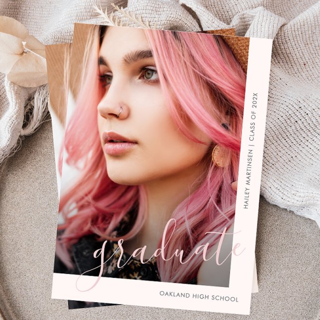 Pretty Script Two Photo Graduation Announcement (Creator Uploaded)