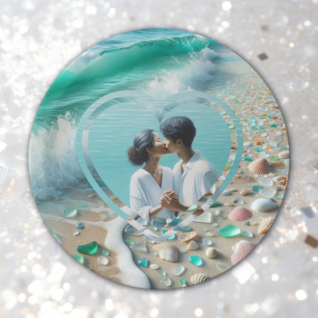 Pretty Sea Glass Photo Wedding  Paper Plate (Creator Uploaded)