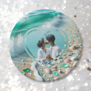Pretty Sea Glass Photo Wedding  Paper Plate