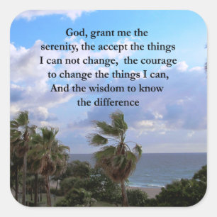 PRETTY SERENITY PRAYER PALM TREE PHOTO DESIGN SQUARE STICKER