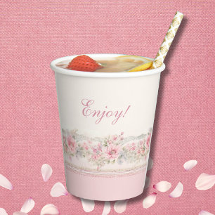 Pretty Shabby Chic Girl Pink Floral Baby Shower Paper Cups