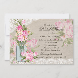 Pretty Shabby Chic Lace & Floral Bridal Shower Invitation