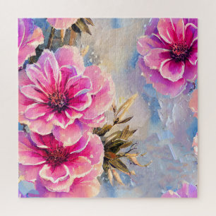Pretty Shabby Chic Pink Flowers Floral Jigsaw Puzzle
