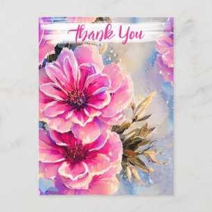 Pretty Shabby Chic Pink Flowers Floral Thank You Postcard