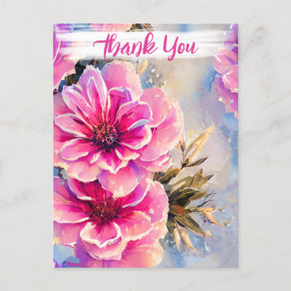 Pretty Shabby Chic Pink Flowers Floral Thank You Postcard