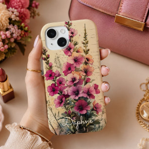 Pretty Shabby Chic Pink Wildflower Personalised iPhone 15 Case