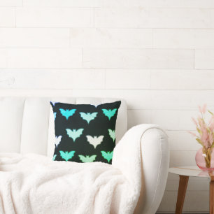 Pretty Shades of Green Bats Black Halloween Cushion
