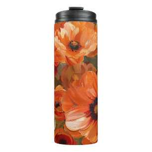 PRETTY SHADES OF ORANGE FALL POPPY FLOWERS THERMAL TUMBLER