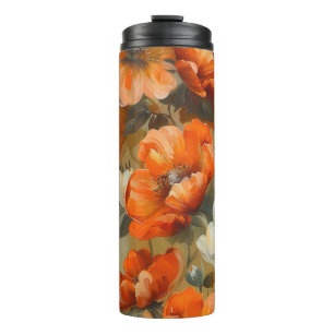 PRETTY SHADES OF ORANGE FALL POPPY FLOWERS THERMAL TUMBLER