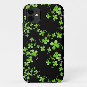 Pretty Shamrock pattern, green on black accessory iPhone 11 Case