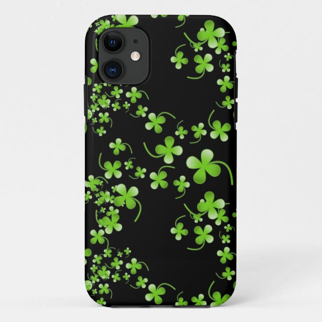 Pretty Shamrock pattern, green on black accessory Case-Mate iPhone Case (Back)