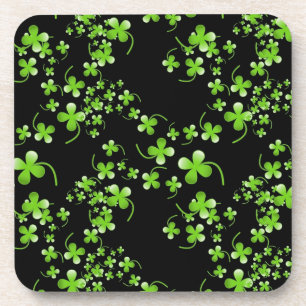 Pretty Shamrock pattern, green on black accessory Coaster