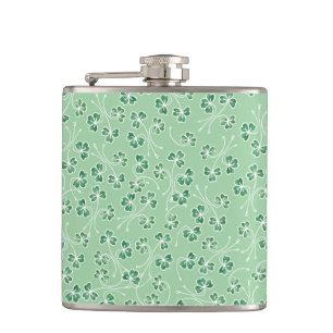 Pretty Shamrocks White Outlines on Green Hip Flask