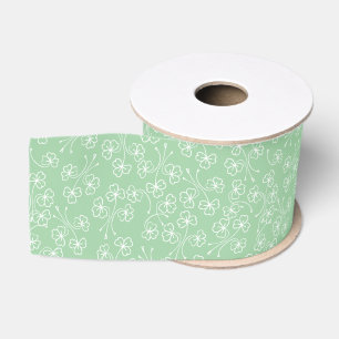 Pretty Shamrocks White Outlines on Green Ribbon Grosgrain Ribbon