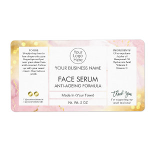 Pretty Shimmering Pink Gold Hair Face Serum Label