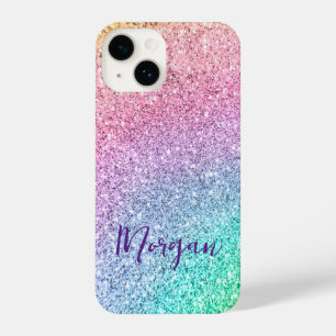 Pretty Shimmering Rainbow Glitter Personalised  iPhone 14 Case