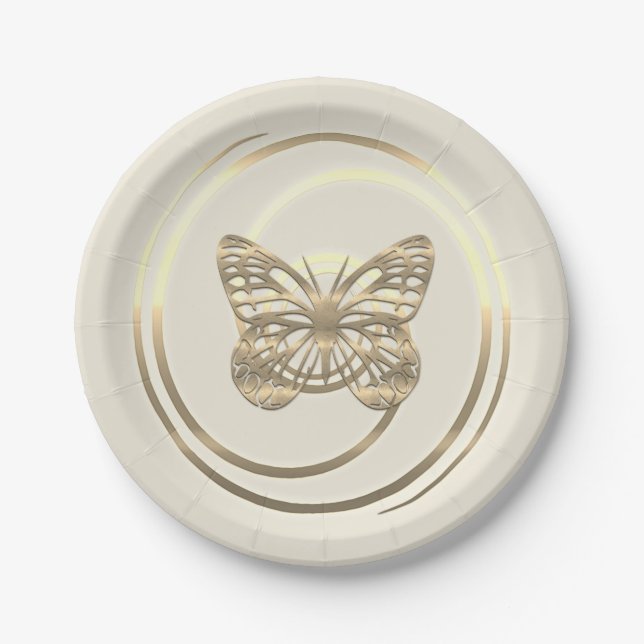 Pretty Shiny Gold Butterfly Paper Plate (Front)