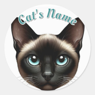 Pretty Shorthaired Siamese Cat • Personalised Classic Round Sticker