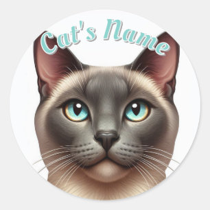 Pretty Siamese Shorthaired Cat • Personalised Classic Round Sticker