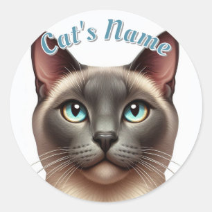 Pretty Siamese Shorthaired Cat • Personalised Classic Round Sticker