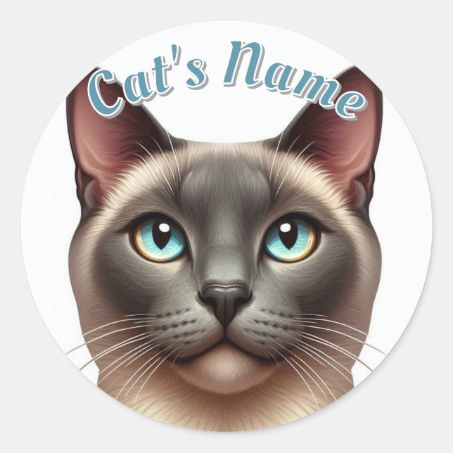 Pretty Siamese Shorthaired Cat • Personalised Classic Round Sticker (Front)