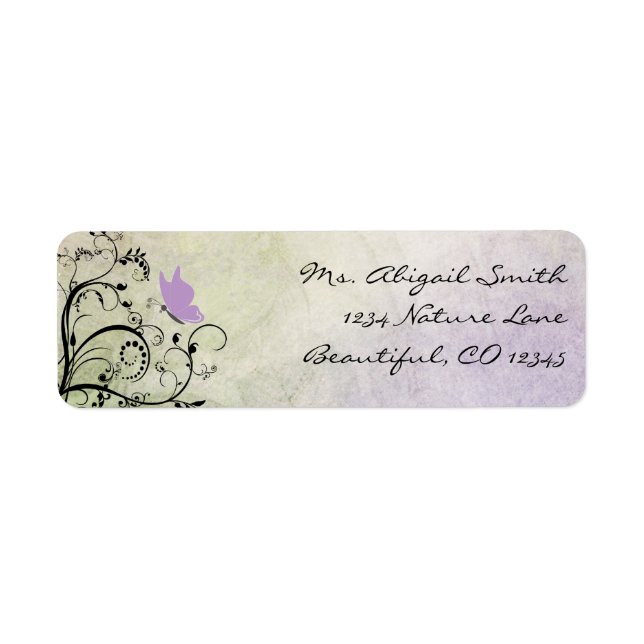 Pretty Silhouette Butterfly and Vines Address Return Address Label (Front)